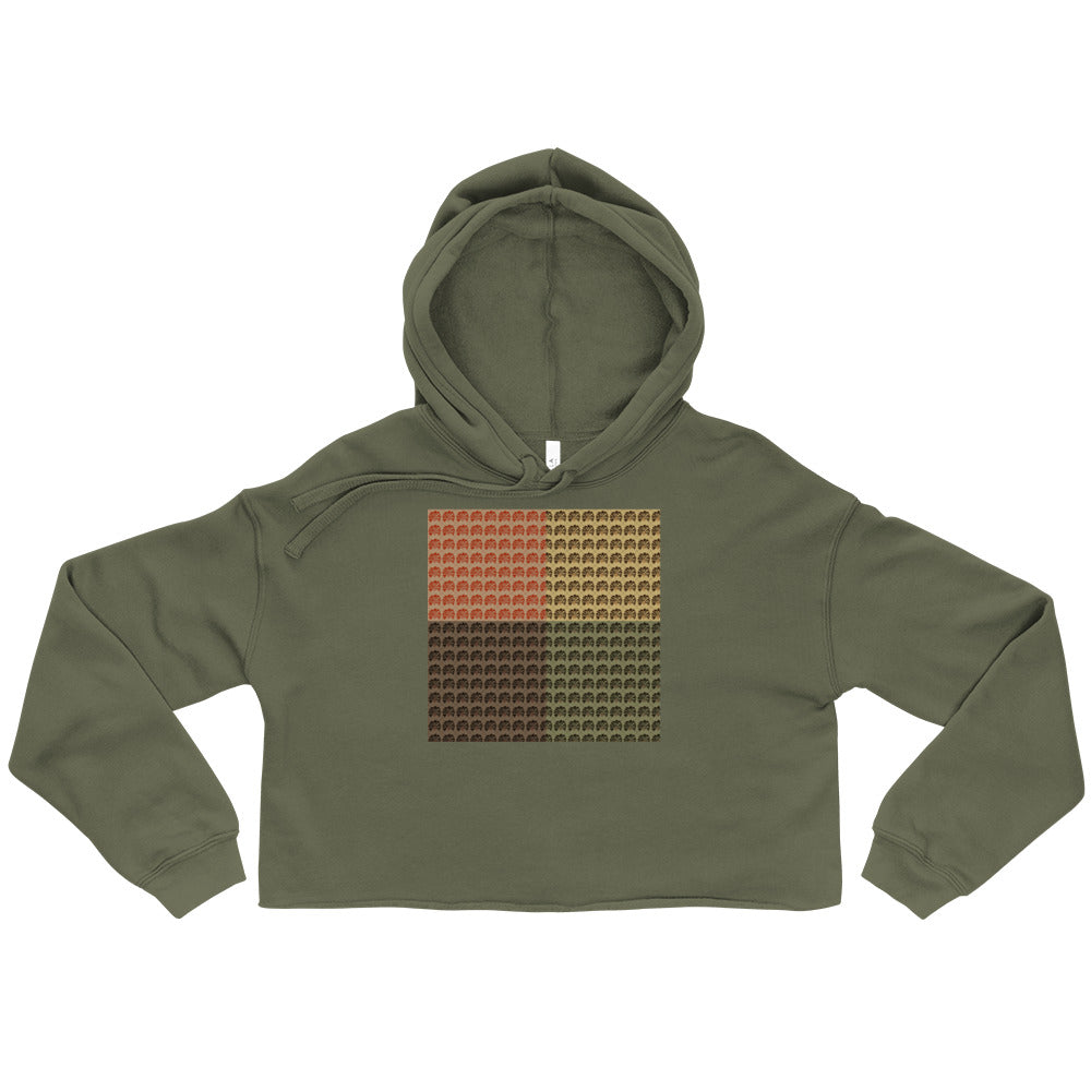 Multi-color Mind Of Kye Logo Pattern front Crop Hoodie